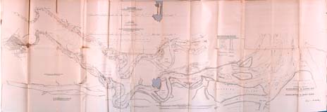 Lindon Bates' plan for the Fitzroy, 1898, (bottom). The RHB existing plan (schmidt) is sketched in at the top. 